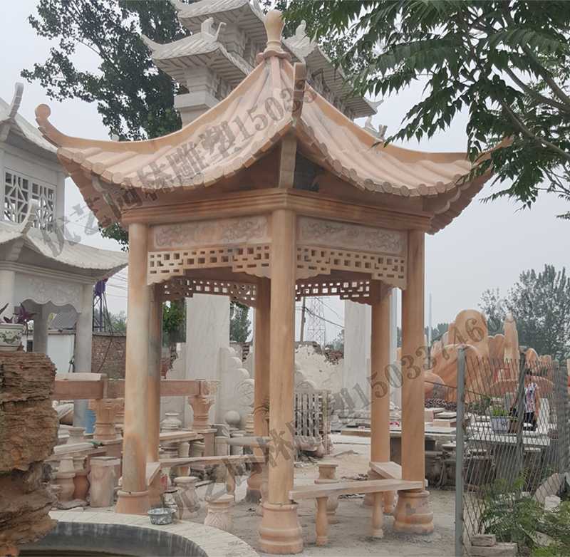 中式大理石涼亭，石雕景觀亭子，石雕六角亭子廠家
