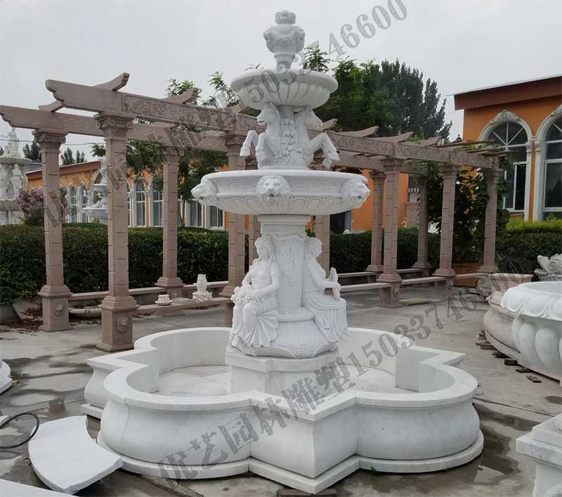 大理石噴泉，歐式人物動物噴泉，室外景觀噴泉定制