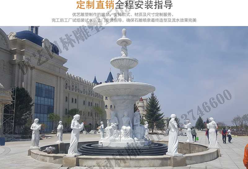 大理石景觀噴泉安裝，如何安裝大型景觀噴泉，定制石雕噴泉工廠(chǎng)