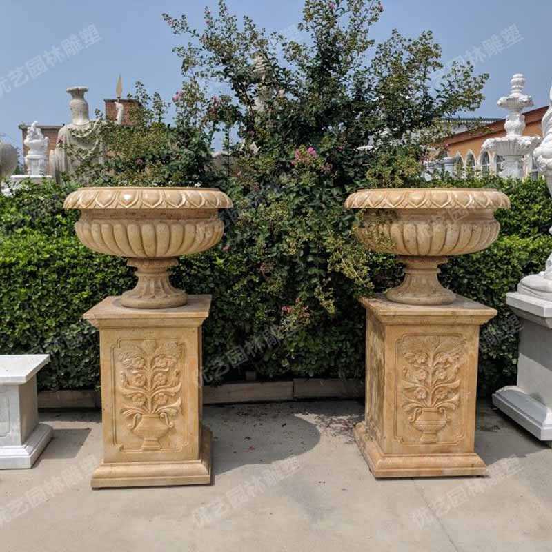 石雕景觀花盆，花園石材花缽